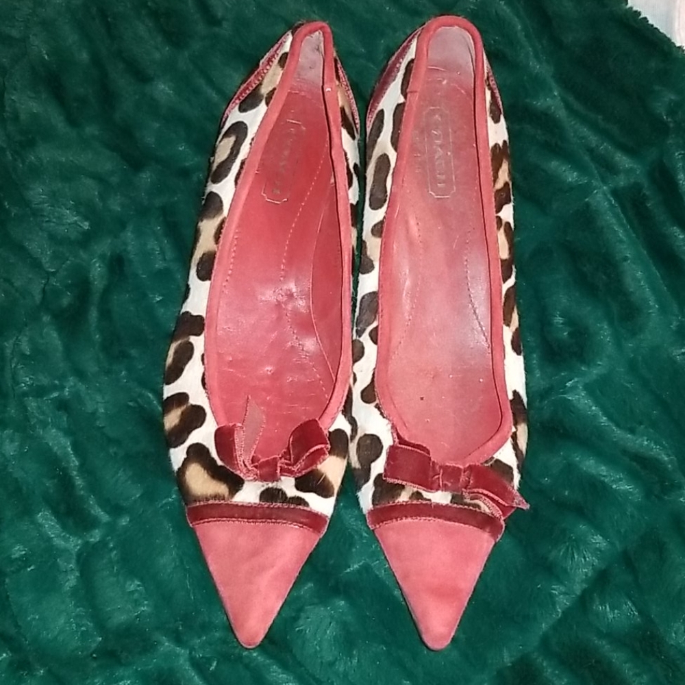 Coach kitty heel animal print with red bows